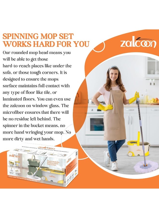 Zalcoon Spin Mop Telescopic Handle and Base for Floor Cleaning, 360Â° Spinning Mop Bucket with 2 Microfiber Mop Refills (Grey)  - Image 4