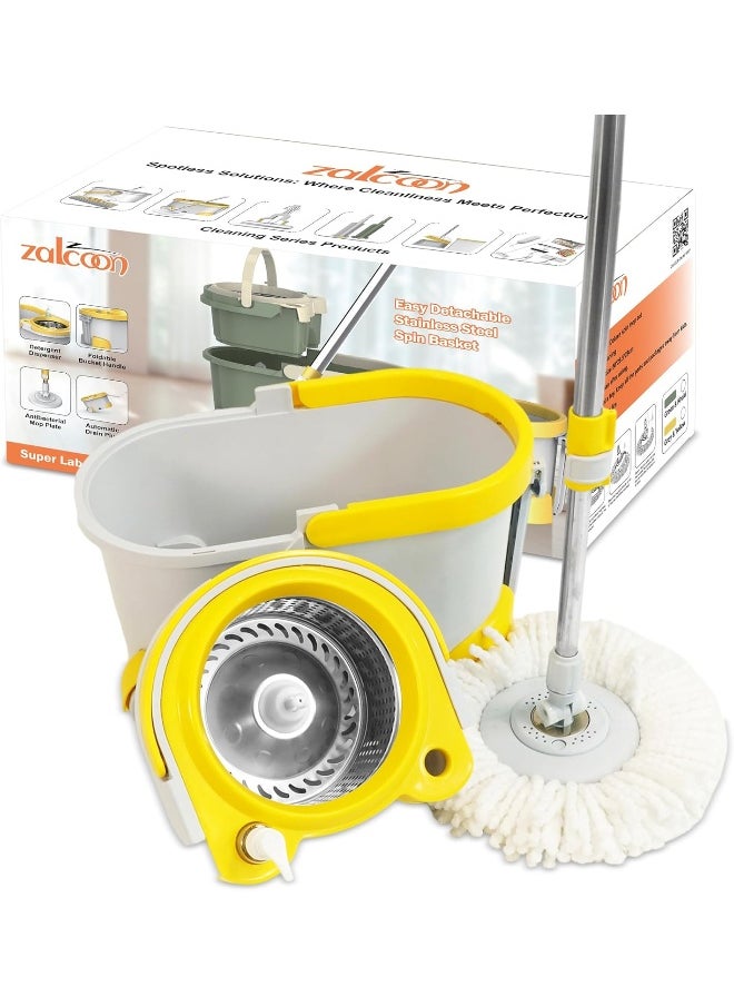 Zalcoon Spin Mop Telescopic Handle and Base for Floor Cleaning, 360Â° Spinning Mop Bucket with 2 Microfiber Mop Refills (Grey)  - Image 2