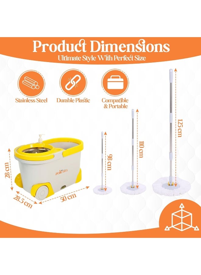 Zalcoon Spin Mop Telescopic Handle and Base for Floor Cleaning, 360Â° Spinning Mop Bucket with 2 Microfiber Mop Refills (Grey)  - Image 5