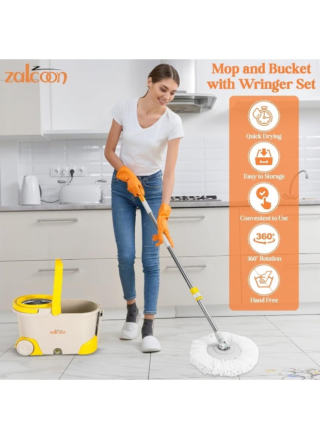 Zalcoon Spin Mop Telescopic Handle and Base for Floor Cleaning, 360Â° Spinning Mop Bucket with 2 Microfiber Mop Refills (Grey)  - Image 3
