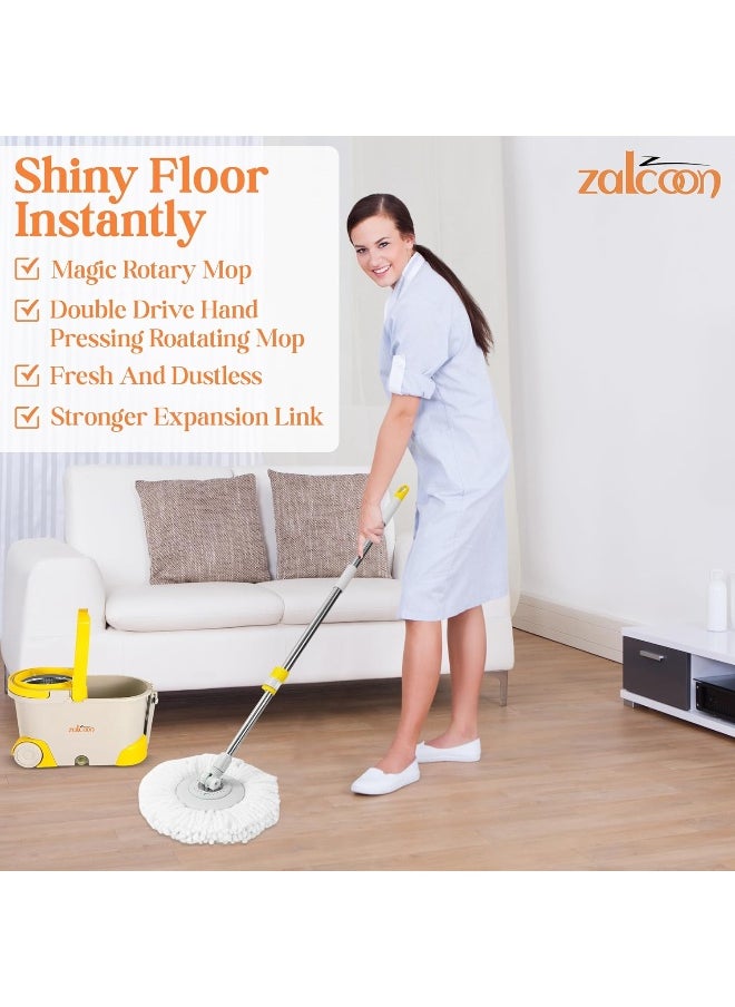 Zalcoon - Spin Mop Telescopic Handle and Base for Floor Cleaning, 360Â° Spinning Mop Bucket with 2 Microfiber Mop Refills (Grey) - Image 1