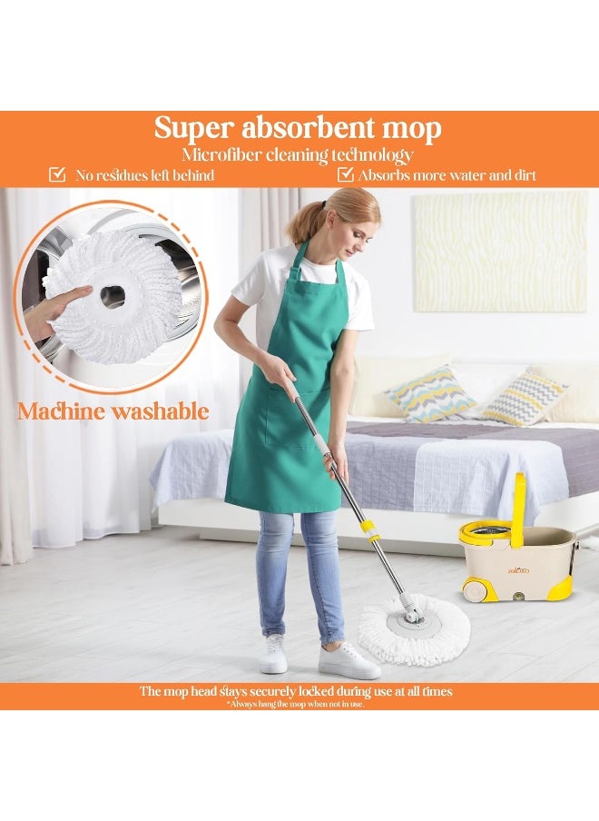 Zalcoon - Spin Mop Telescopic Handle and Base for Floor Cleaning, 360Â° Spinning Mop Bucket with 2 Microfiber Mop Refills (Grey) - Image 1