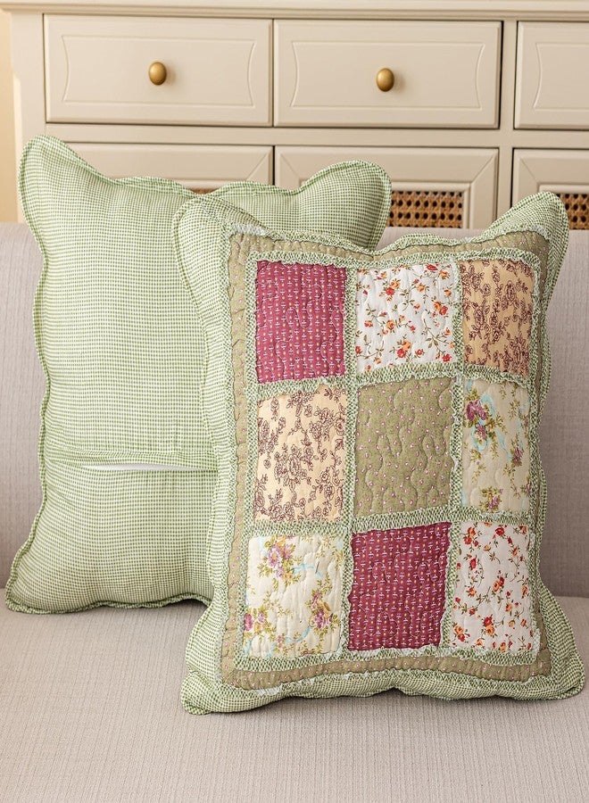 vctops طقم من قطعتين من أغطية الوسائد المبطنة المصنوعة من القطن الخالص بنسبة 100%، بنمط بوهيمي، مقاس 18 بوصة × 18 بوصة، بنمط زهور ريفية مزخرفة. - Image 2