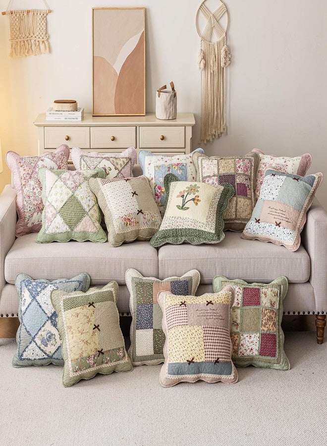 vctops طقم من قطعتين من أغطية الوسائد المبطنة المصنوعة من القطن الخالص بنسبة 100%، بنمط بوهيمي، مقاس 18 بوصة × 18 بوصة، بنمط زهور ريفية مزخرفة. - Image 4