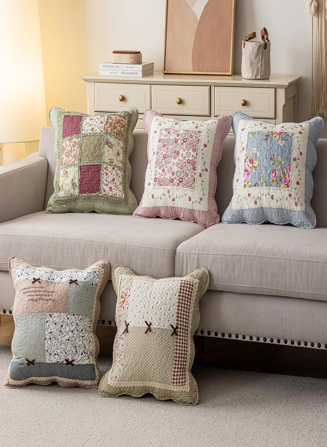 vctops طقم من قطعتين من أغطية الوسائد المبطنة المصنوعة من القطن الخالص بنسبة 100%، بنمط بوهيمي، مقاس 18 بوصة × 18 بوصة، بنمط زهور ريفية مزخرفة. - Image 3