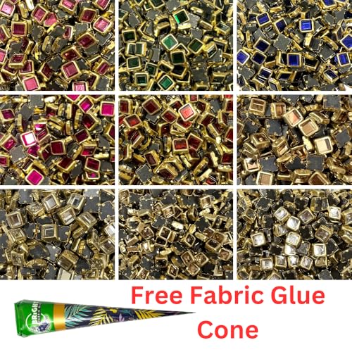 UniKart 900pcs Square Glass Kundan Beads - Multicolor Set with Free Fabric Glue for Jewellery Making, Silk Thread Jewellery, Aari Work & Craft - Image 3