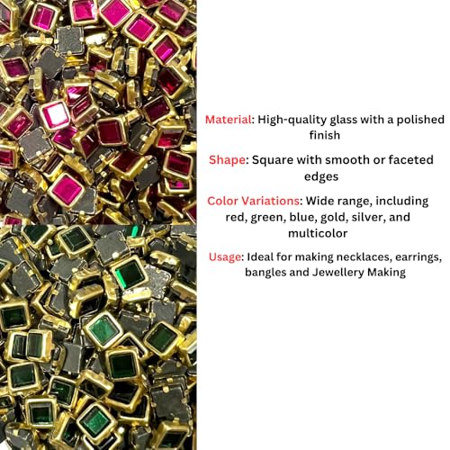 UniKart 900pcs Square Glass Kundan Beads - Multicolor Set with Free Fabric Glue for Jewellery Making, Silk Thread Jewellery, Aari Work & Craft - Image 4