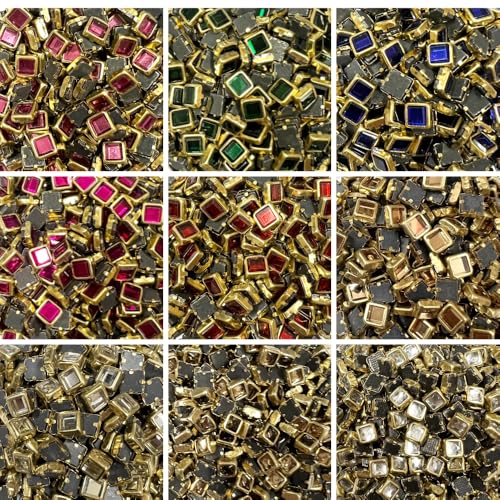 UniKart 900pcs Square Glass Kundan Beads - Multicolor Set with Free Fabric Glue for Jewellery Making, Silk Thread Jewellery, Aari Work & Craft - Image 1