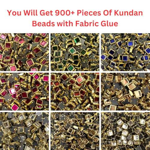 UniKart 900pcs Square Glass Kundan Beads - Multicolor Set with Free Fabric Glue for Jewellery Making, Silk Thread Jewellery, Aari Work & Craft - Image 2