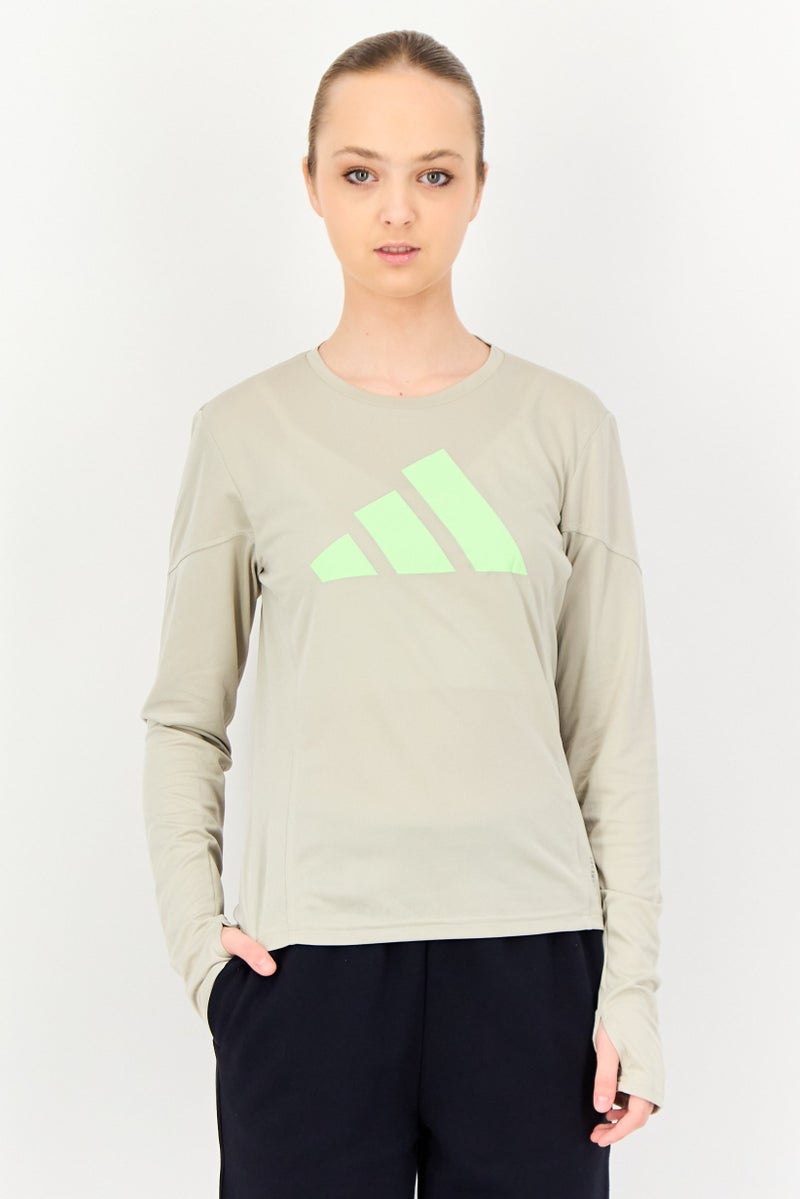 Adidas Women Sportswear Fit Long Sleeve Running Tee, Light Beige - Image 1