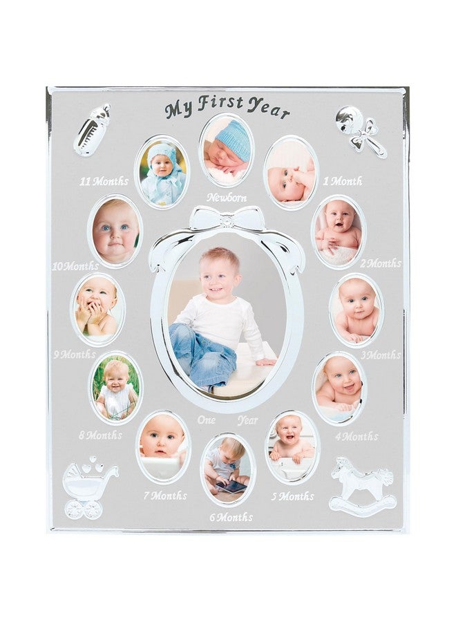 tiny ideas Baby's My First Year Picture Frame, Classic Baby Keepsake Frame, Monthly Baby Photo Frame, Silver - Image 1