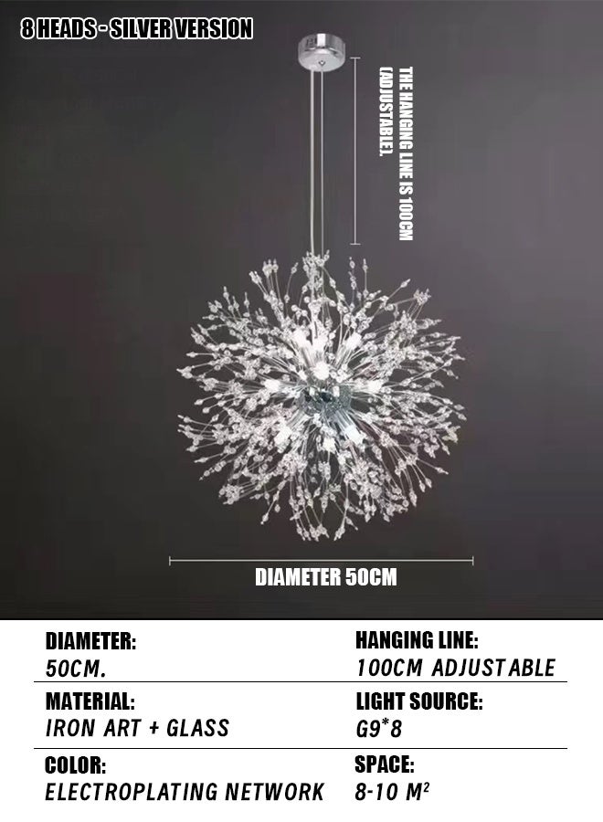 Silver modern creative and individualistic dandelion fireworks 8-head Nordic style minimalist restaurant bar counter bedroom living room chandelier clothing store cabinet chandelier internet celebrity style  - Image 2