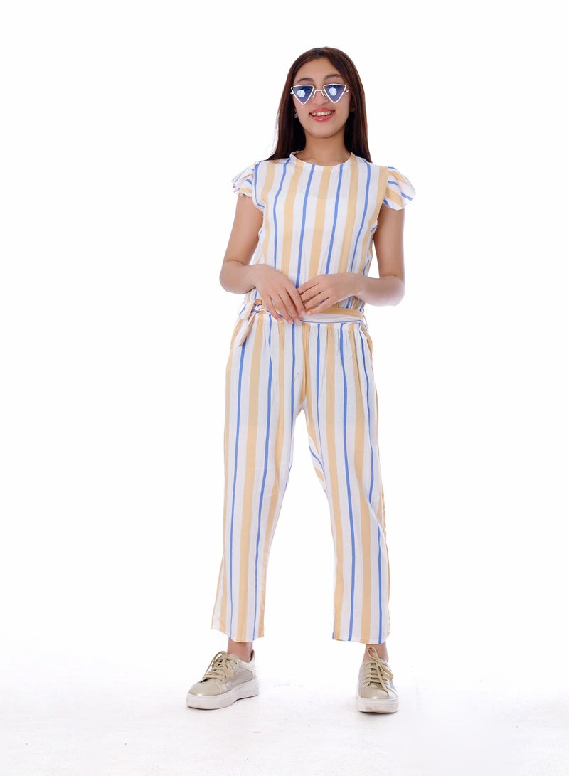 بيبو_سالوبيت بنطلون1/2مقلم_بيج - Image 1