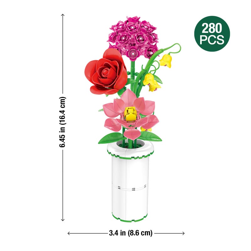 Brickcraft Botanicals Radiant Bouquet & Vase Building Set (280 Pieces) Creative Flower Arrangement Kit with Rose, Gardenia, Lily & Hydrangea â€“ Display for Home or Office, Christmas - Image 5