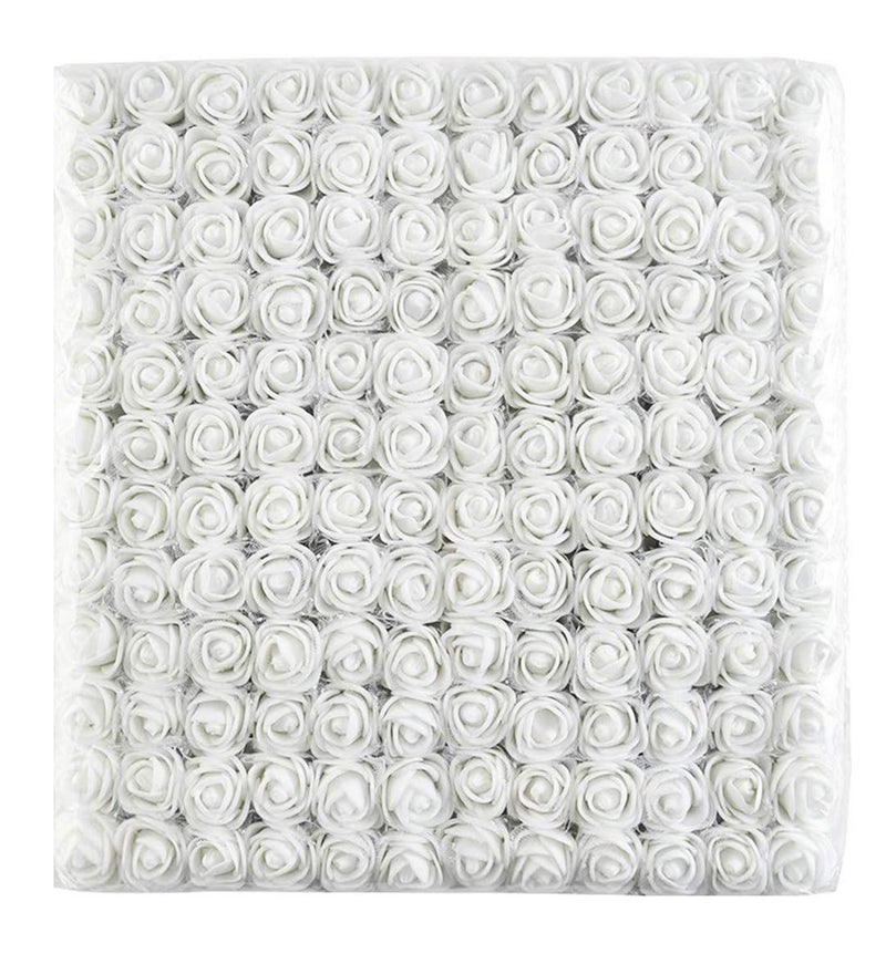 Artfen Mini Fake Rose Flower Heads 144pcs Mini Artificial Foam Roses DIY Wedding Flowers Accessories Make Bridal Hair Clips Headbands Dress (Bottom add Gauze) Snowy White - Image 1