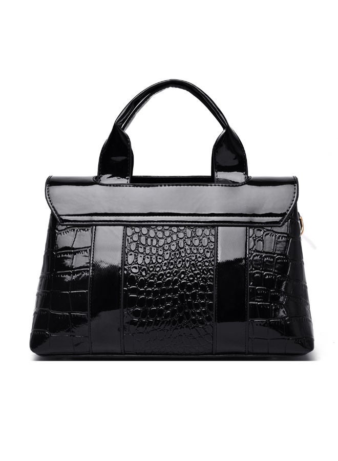 NIBEMINENT 2-Piece Crocodile Pattern Satchel And Clutch Set Black - Image 2