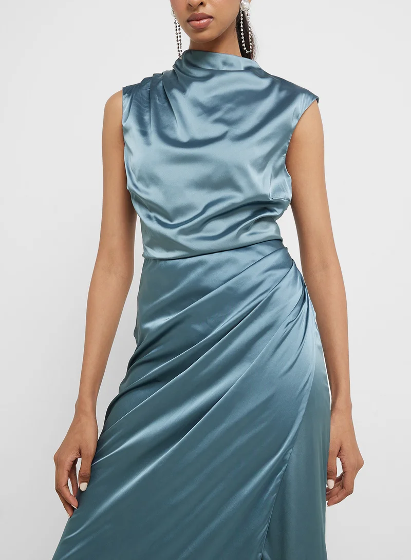 TFNC Satin High Slit Dress