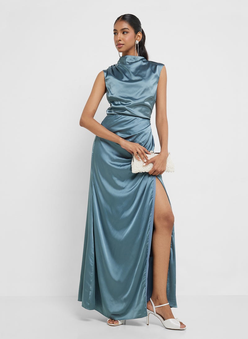 TFNC Satin High Slit Dress - Image 1