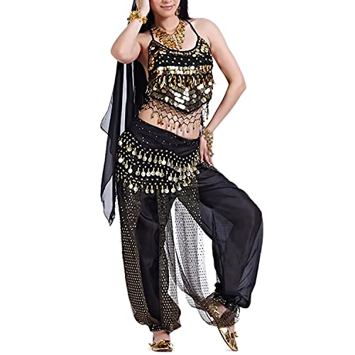 VRITRAZ Women’s Belly Dance Belt with Coins | Shimmering Hip Scarf for Dance, Stage Performance, Practice & Costume – Lightweight Chiffon Waist Wrap with Gold Sequins - Image 1