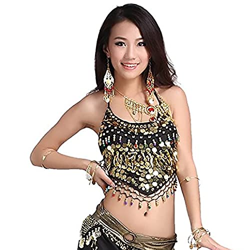 VRITRAZ Women’s Belly Dance Belt with Coins | Shimmering Hip Scarf for Dance, Stage Performance, Practice & Costume – Lightweight Chiffon Waist Wrap with Gold Sequins - Image 5
