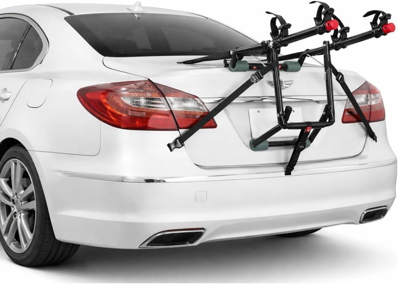 LIMOS 2-Bike Trunk Mount Rack - Heavy Duty Aluminum Bike Carrier for Cars, SUVs, Sedans - Fits 2 Bikes Up to 70 lbs - Padded Protection, Quick Install, Secure Tie-Downs - Black Bicycle Rack - Image 1