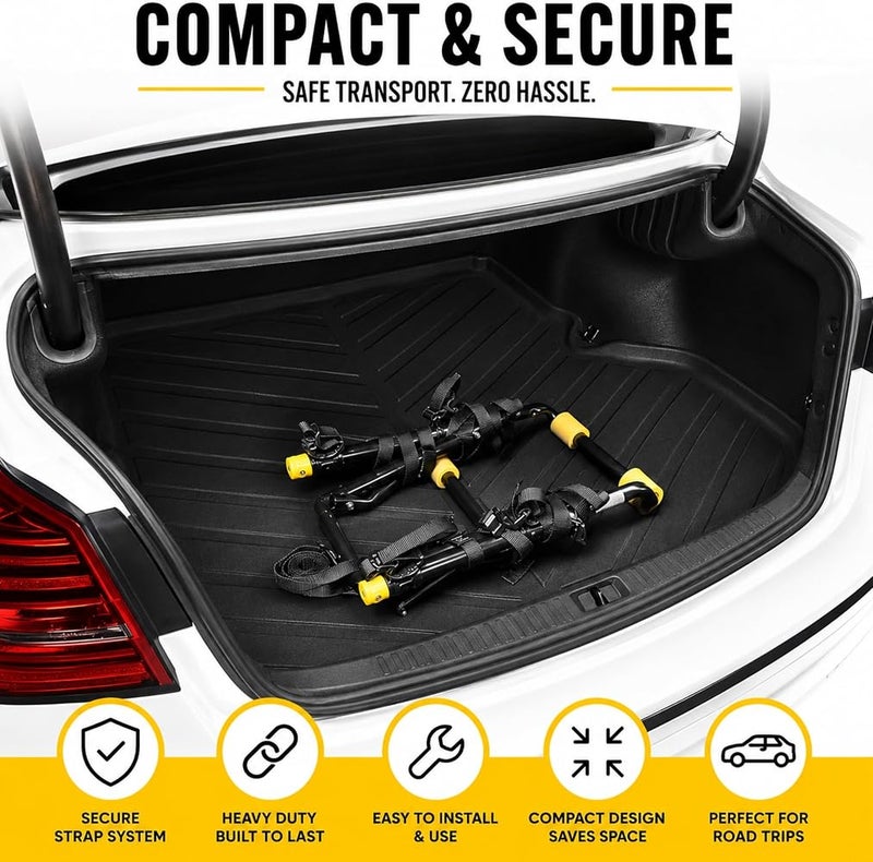 LIMOS 2-Bike Trunk Mount Rack - Heavy Duty Aluminum Bike Carrier for Cars, SUVs, Sedans - Fits 2 Bikes Up to 70 lbs - Padded Protection, Quick Install, Secure Tie-Downs - Black Bicycle Rack - Image 5
