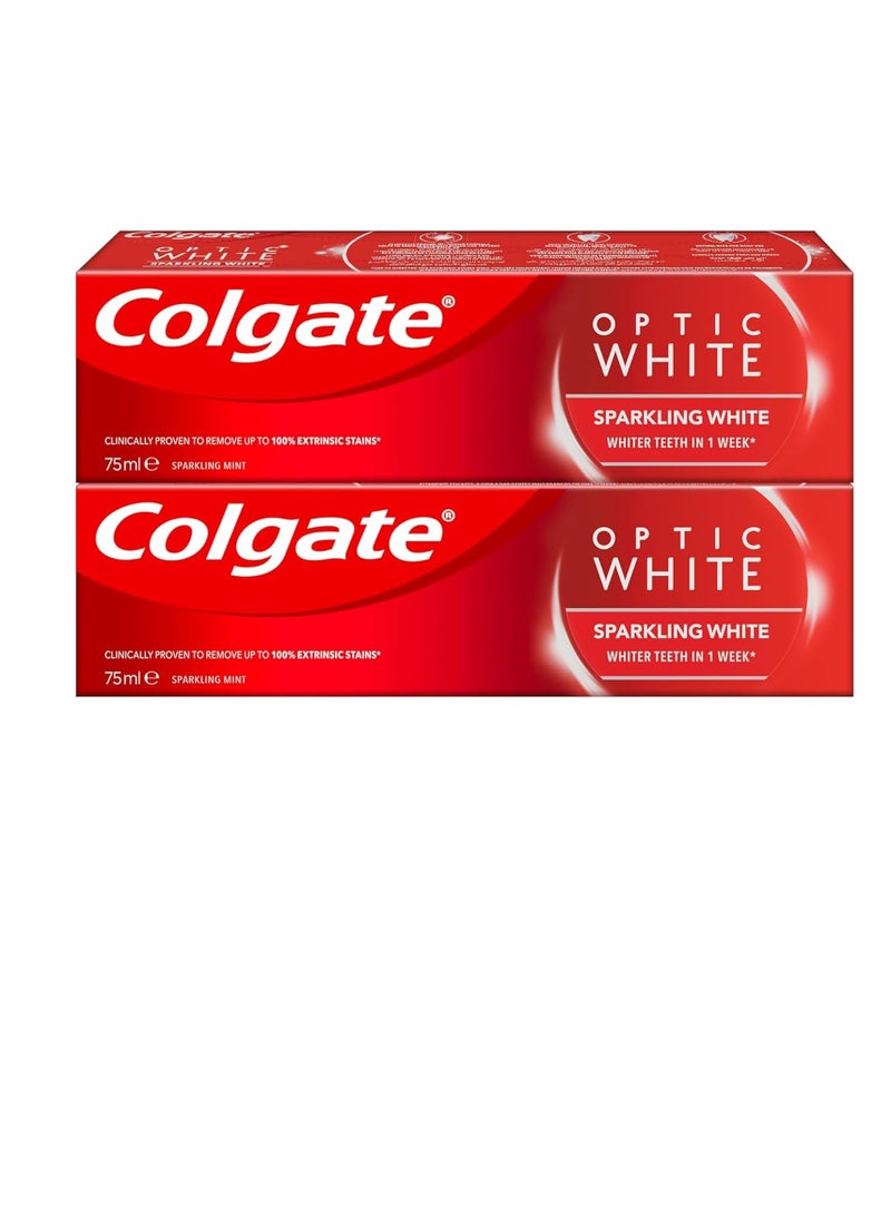 Colgate Optic White Sparkling White Whitening Toothpaste, 2x75ml, 2 Pack