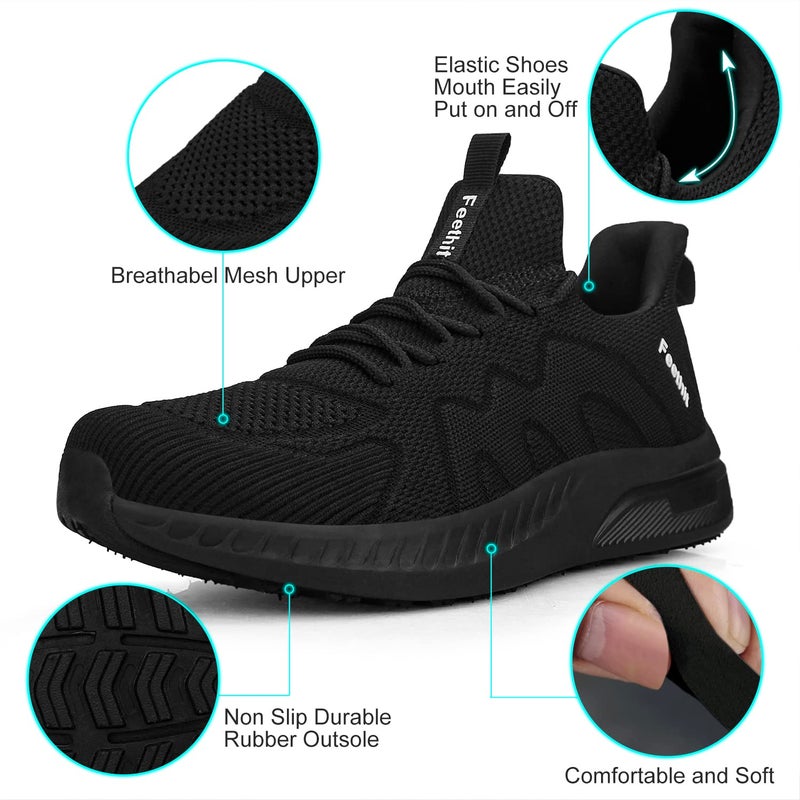 Feethit Mens Slip on Walking Shoes Fashion Lightweight Non Slip Running Sneakers Breathable Comfortable Sneakers for Gym Travel Work All Black 12 - Image 3