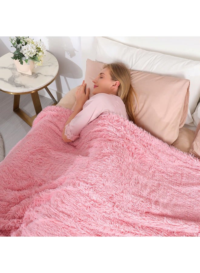 Tuddrom Decorative Extra Soft Faux Fur Throw Blanket 50"x60",Solid Reversible Fuzzy Double Layers Long Hair Shaggy Blanket,Fluffy Cozy Plush Fleece Comfy Microfiber Blanket for Couch Sofa Bed,Pink - Image 4