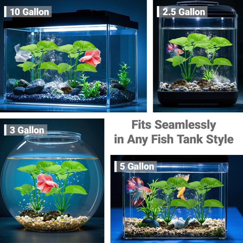 UreverFins 2-Pack Aquarium Decor Fish Tank Decorations 6-inch Betta Fish Tank Plants Leaf Hammock, Artificial Silk Aquarium Plants Betta Tank Accessories, Goldfish, Reptiles Plant Decor Driftwood - Image 2