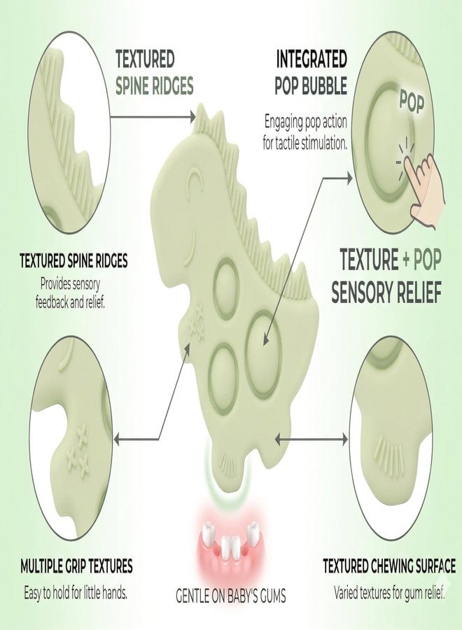 SYCAMORE EAST Silicone Dinosaur Shape Baby Teether | BPA Free Soft Silicone Teething Toy for Babies | Easy Grip Textured Teether for Newborns, Infants & Toddlers - Image 2