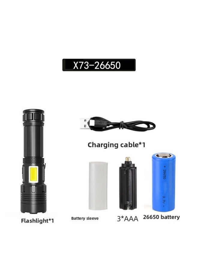 Loquat P70 High-power Led Flashlight Outdoor Waterproof Usb Rechargeable Zoomable Extendable Large Beam Torch For Camping Hiking-Color:P70 + COB Flashlight + Type-C Data Cable +26650 Battery - Image 1