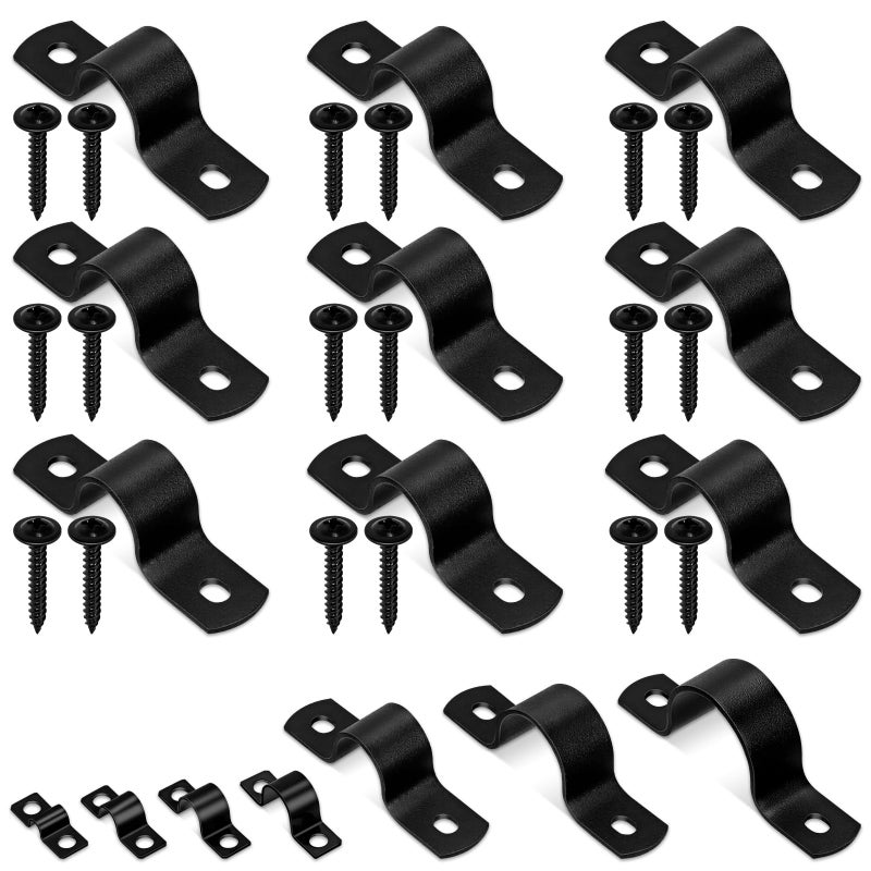 Glarks 30pcs 20mm Pipe Strap Clamp Black Carbon Steel 2 Hole Strap Heavy Duty Rigid Pipe Strap U Bracket Tube Strap Cable Clamp Hanger Tension Tube Clip with Screw for Pipe Tube Cable Fixing