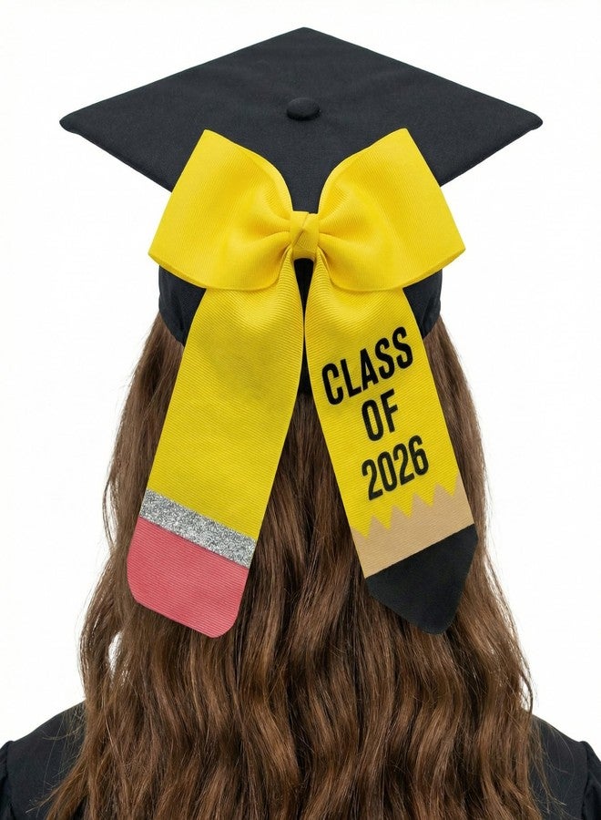 Janinka Graduation Bow Class of 2026 Large 9.5 x 9.5 Inch Bow for Graduation Cap with Hair Accessories for Cap Decoration, Ideal for Ceremony Gifts(Pencil - Image 1