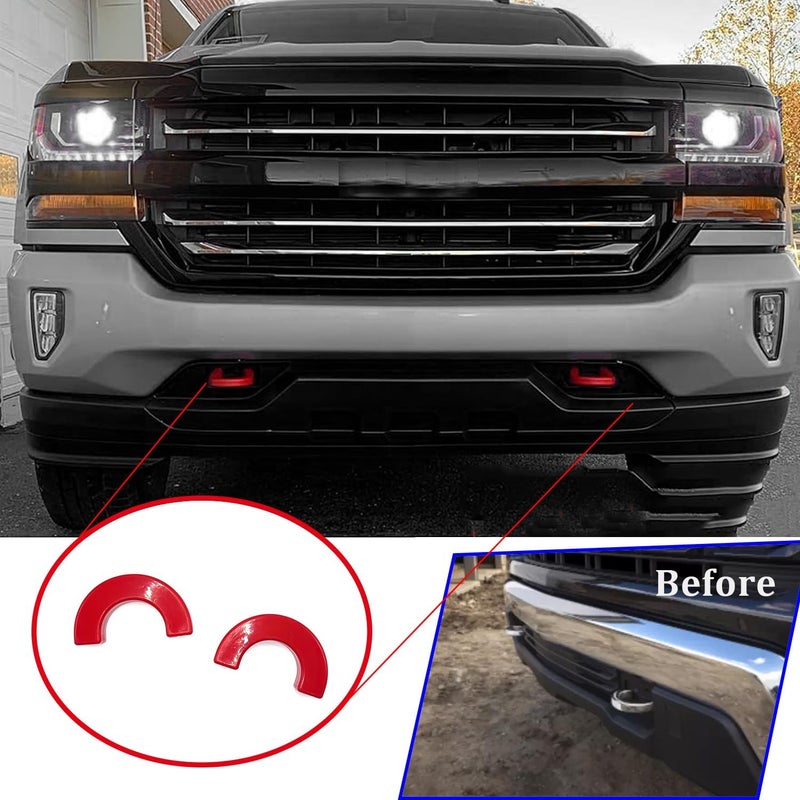 أغطية خطافات السحب لسيارة Chevy Silverado 1500 2007-2024، غطاء المقطورة الأمامي قطعتان، خطافات سحب مخصصة للسيارة متوافقة مع ملحقات Chevrolet Silverado 1500 2007-2024 - Image 4