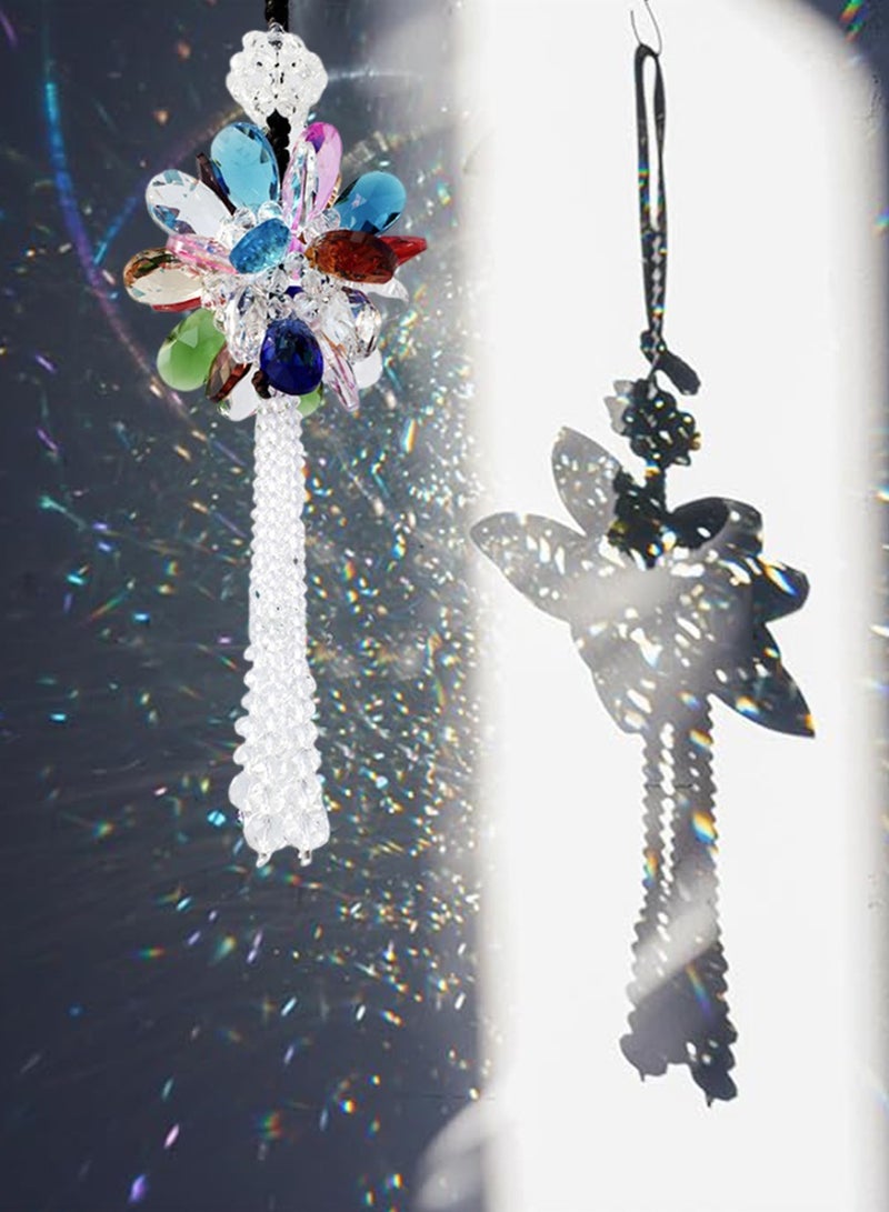 DPTER Sparkling Sunflower Tassel Crystal Pendant Rearview Mirror, Colorful Crystal Diamond Car Interior Pendant Car Accessories Valentine's Day Luxury Decoration for Women and Men - Image 1