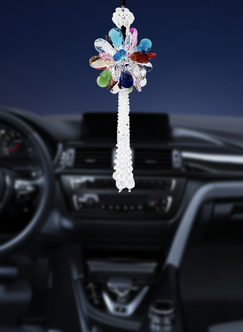 DPTER Sparkling Sunflower Tassel Crystal Pendant Rearview Mirror, Colorful Crystal Diamond Car Interior Pendant Car Accessories Valentine's Day Luxury Decoration for Women and Men - Image 2