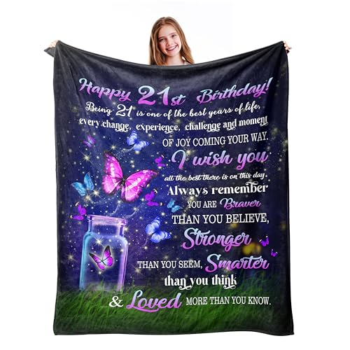 Ryubein 21st Birthday Gifts Blanket 50" X 60", 21st Birthday Gift for Her, 21 Year Old Birthday Gift for Her, Gifts for 21st Birthday Female, Gift for 21 Year Old Female, 21st Birthday Decorations - Image 1