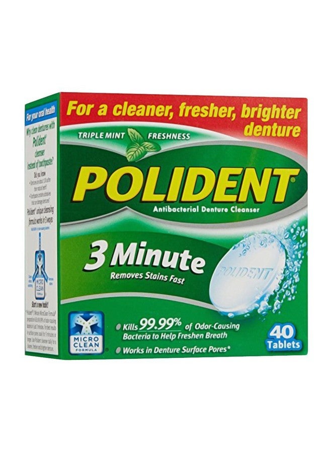 Polident 3 Minute Denture Cleanser Tablets, 40 Count, Pack of 2