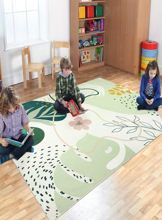 Capslpad Area Rugs 5x7, Washable Nursery Rug, Low Pile Soft Non-Shedding Playroom Carpet, Botanical Print Green Rugs for Bedroom, Classroom, Living Room - Image 2