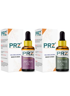 PRZ Combo Of Cold Pressed Moroccan Argan Carrier Oil & Tea Tree Essential Oil, 100% Pure Natural & Therapeutic Grade Oil For Aromatherapy, Body Massage, Skin Care & Hair Growth (15Ml Each)  - Image 2