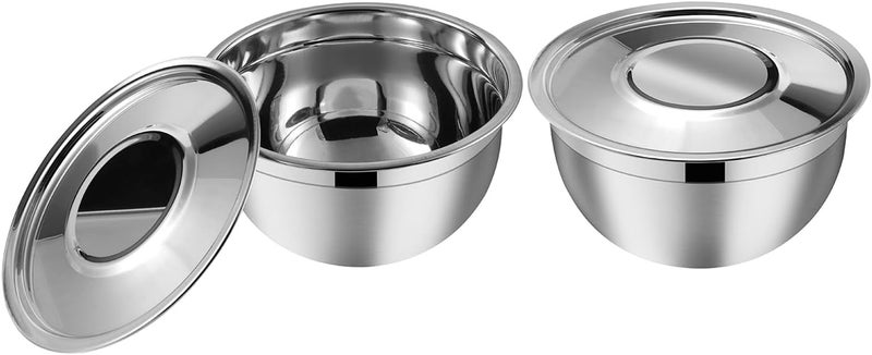 Kraft Stainless Steel Serving Bowl with Lid Set of 2 pcs - 18cm | Mixing Steel Big Bowl | Salad, Fruit, Desert, katori Set | Matt Finish, Food Grade | 2 Year Warranty - Silver - Image 1