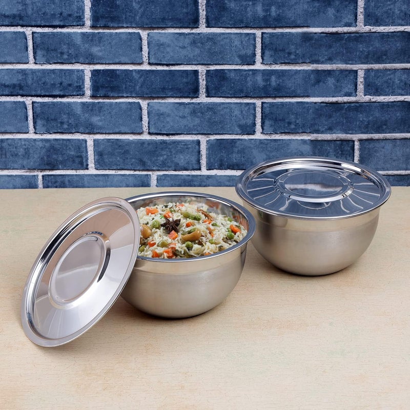 Kraft Stainless Steel Serving Bowl with Lid Set of 2 pcs - 18cm | Mixing Steel Big Bowl | Salad, Fruit, Desert, katori Set | Matt Finish, Food Grade | 2 Year Warranty - Silver - Image 5