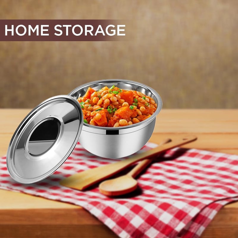 Kraft Stainless Steel Serving Bowl with Lid Set of 2 pcs - 18cm | Mixing Steel Big Bowl | Salad, Fruit, Desert, katori Set | Matt Finish, Food Grade | 2 Year Warranty - Silver - Image 2