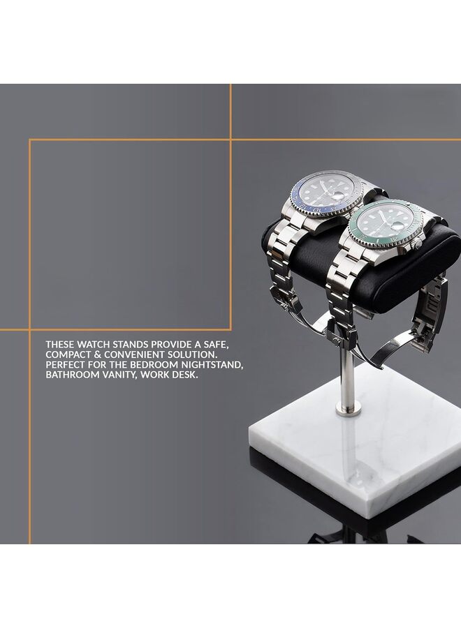 حامل ساعة - مصنوع يدويًا من جلد نابا الإيطالي بقاعدة من الرخام الطبيعي - حامل عرض للساعات لجميع الساعات - حامل مجوهرات ملحق حامل ساعة (اللون: أسود) - Image 3