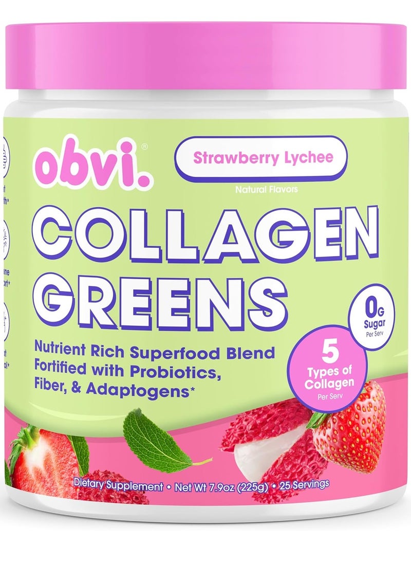 Obvi Collagen Greens Strawberry Lychee 225g 25 serving - Image 1
