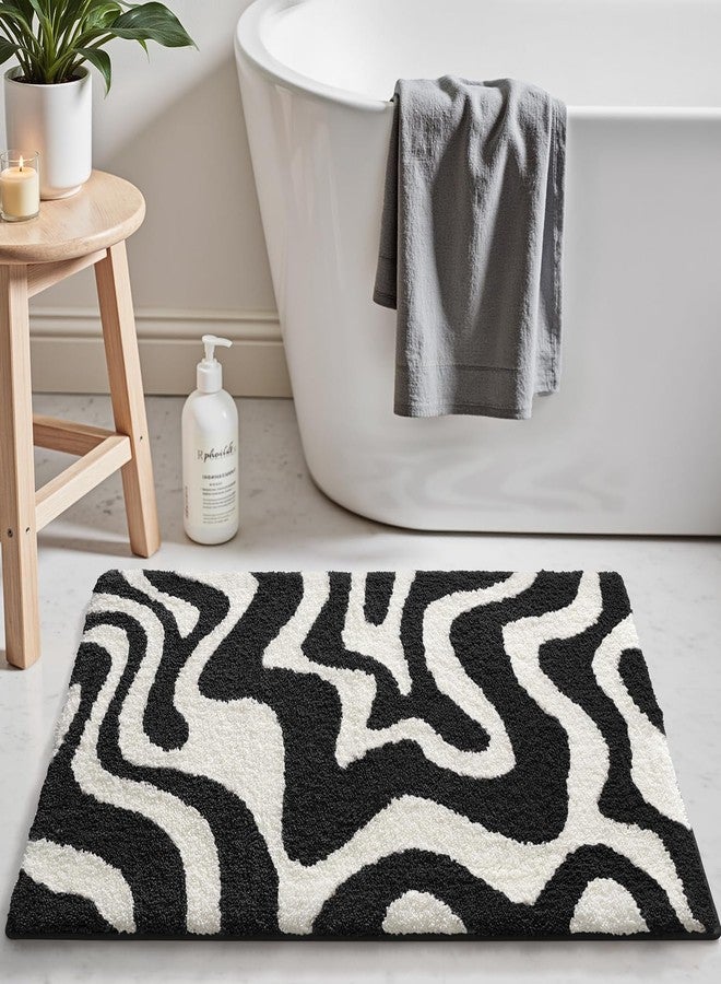 LUMI Non Slip Bathroom Rug Modern Aesthetic, Ultra Soft Absorbent Washable Bath Mats, Quick Dry Premium Floor Rugs for Shower, Tub, Black and White, 16x24 - Image 3