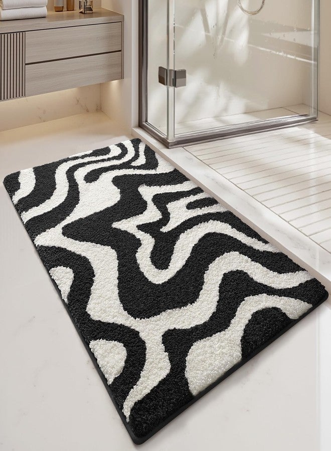 LUMI Non Slip Bathroom Rug Modern Aesthetic, Ultra Soft Absorbent Washable Bath Mats, Quick Dry Premium Floor Rugs for Shower, Tub, Black and White, 16x24 - Image 4