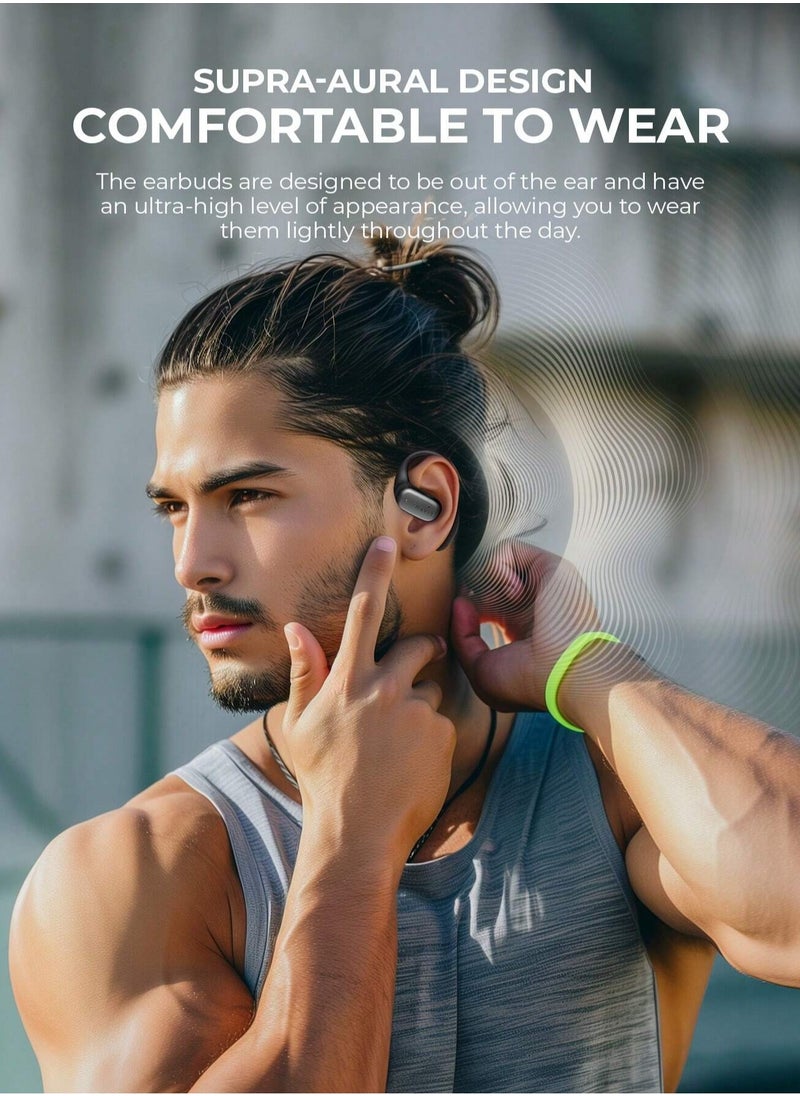 havit Open-Ear True Wireless Bluetooth Headphones with Microphone, Wireless Earbuds with Secure Earhooks, Air Conduction Technology for Sports, Superior Stereo Sound Quality, Sweat-Resistant Design, Fast Charging, 25 Hours Playtime Including Charging Case, Ideal for Active Lifestyles (Grey/White)  - Image 3
