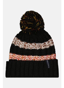 French Connection Women Stripe Knitted Beanie Hat, Black Combo  - Image 1